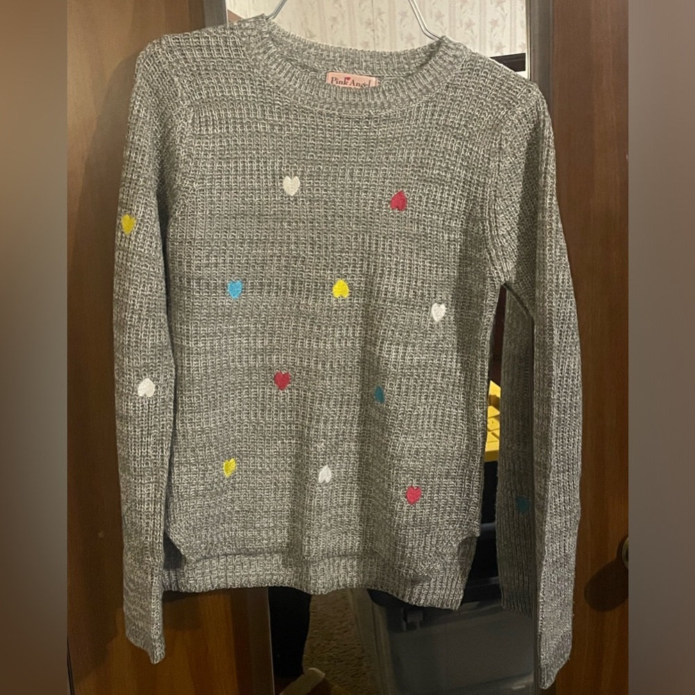 Big girls size 14 Pink Angel heart embroidered sweater. Brand new no tags.